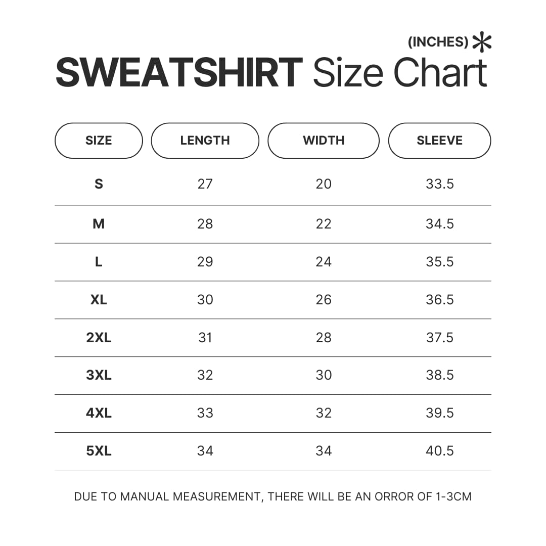 Sweatshirt Size Chart - BigBang Gift Shop