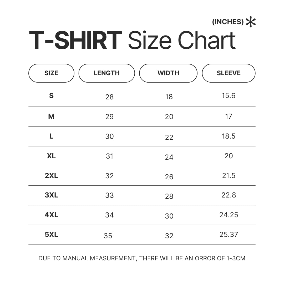 T shirt Size Chart - BigBang Gift Shop